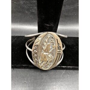 Hopi Sterling Silver Womens Cuff Bracelet White Hair Ritual Dance Vintage Art